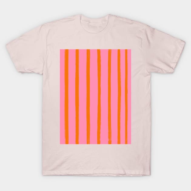 Pink and Orange Brushstroke Stripes T-Shirt by OneThreeSix